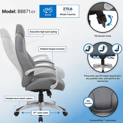 Boss Office Products Hinged Arm Ergonomic High-Back Chair, Gray