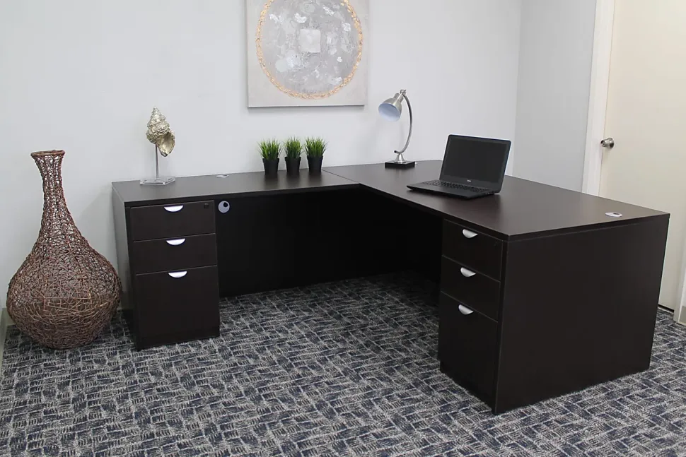 Boss Office Products Holland Series 71"W Executive L-Shaped Corner Desk With 2 File Storage Pedestals, Mocha