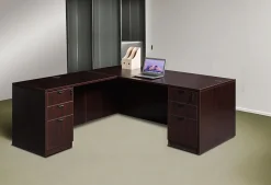 Boss Office Products Holland Series 71"W Executive L-Shaped Corner Desk With 2 File Storage Pedestals, Mahogany