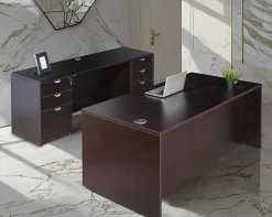 Boss Office Products Holland Suite Desk And Credenza With Dual File Storage Pedestals, Mocha