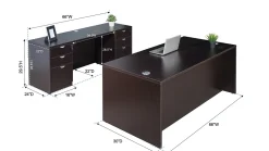 Boss Office Products Holland Suite Desk And Credenza With Dual File Storage Pedestals, Mocha