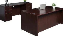 Boss Office Products Holland Suite Desk And Credenza With Dual File Storage Pedestals, Mahogany