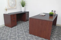 Boss Office Products Holland Suite Desk And Credenza With Dual File Storage Pedestals, Mahogany
