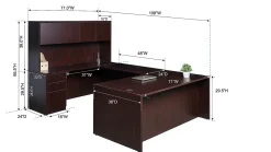Boss Office Products Holland Series Executive U-Shaped Desk With File Storage Pedestal And Hutch, Mahogany