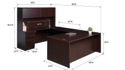 Boss Office Products Holland Series Executive U-Shape Desk With File Storage, Pedestal And Hutch, Driftwood