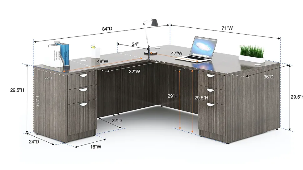 Boss Office Products Holland Series 71"W Executive L-Shaped Corner Desk With 2 File Storage Pedestals, Driftwood