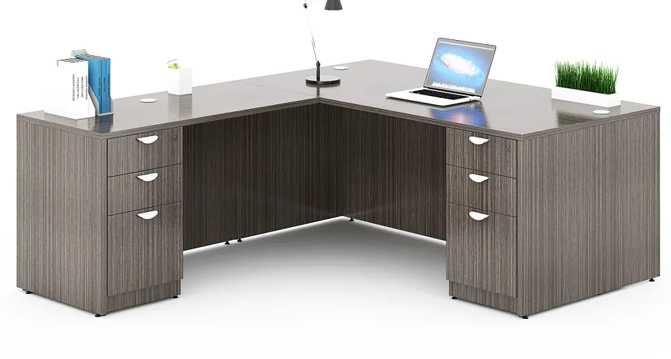 Boss Office Products Holland Series 71"W Executive L-Shaped Corner Desk With 2 File Storage Pedestals, Driftwood