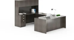 Boss Office Products Holland Series Executive U-Shaped Desk With File Storage Pedestal And Hutch, Driftwood