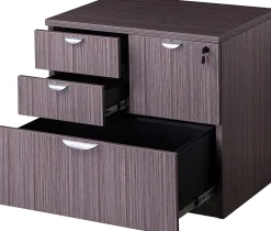 Boss Office Products Holland Series Executive U-Shaped Desk With File Storage Pedestal And Hutch, Driftwood