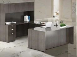 Boss Office Products Holland Series Executive U-Shaped Desk With File Storage Pedestal And Hutch, Driftwood