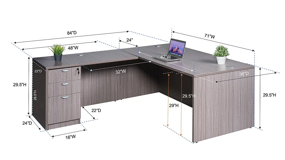 Boss Office Products Holland Series 71"W Executive L-Shaped Corner Desk With File Storage Pedestal, Driftwood