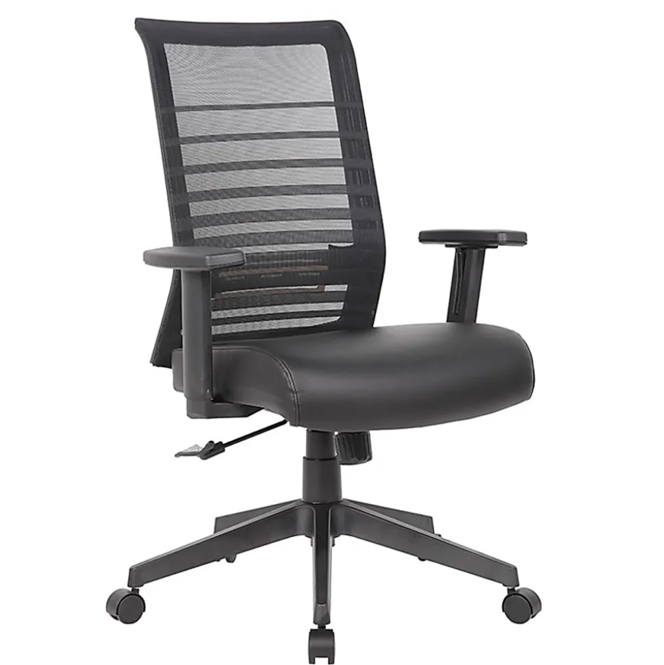 Boss Office Products Horizontal Ergonomic Mesh Mid-Back Office Task Chair With Antimicrobial Seat, Black