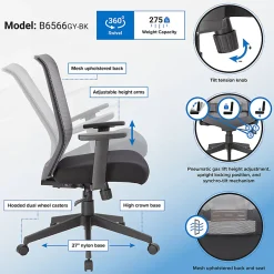 Boss Office Products Horizontal Mesh Back Task Chair, Gray/Black