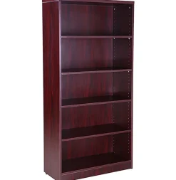 Boss Office Products 66”H 5-Shelf Bookcase, Mahogany