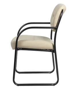 Boss Office Products Leather Mid-Back Guest Chair, Beige