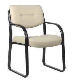 Boss Office Products Leather Mid-Back Guest Chair, Beige