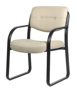 Boss Office Products Leather Mid-Back Guest Chair, Beige