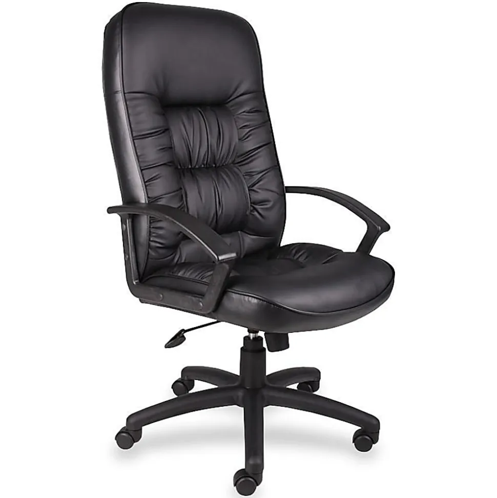 Boss Office Products LeatherPlus High-Back Executive Chair, Black