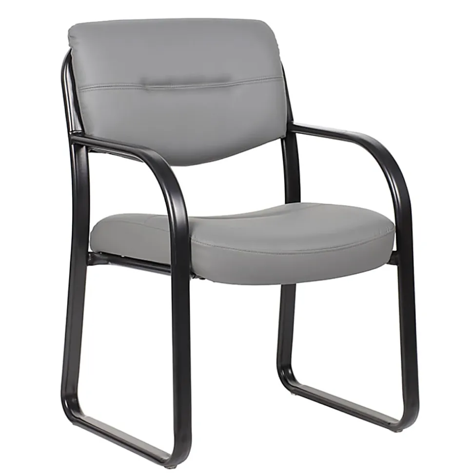 Boss Office Products Leather Mid-Back Guest Chair, Gray