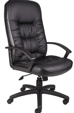 Boss Office Products LeatherPlus High-Back Executive Chair, Black