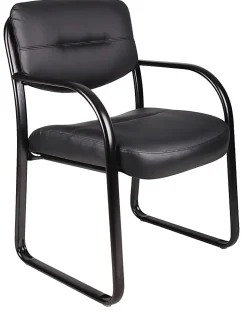 Boss Office Products LeatherPlusâ„¢ Bonded Leather Contoured Guest Chair, Black