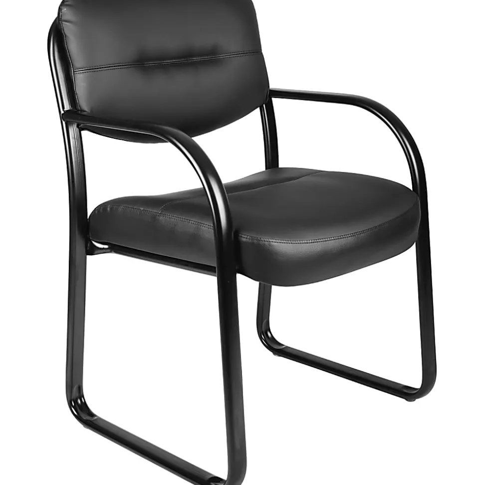 Boss Office Products LeatherPlus™ Bonded Leather Contoured Guest Chair, Black