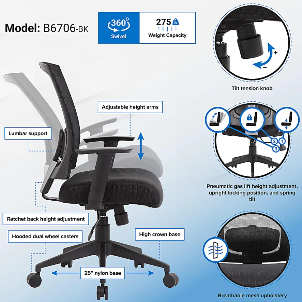 Boss Office Products Mesh-Back Task Chair, Black