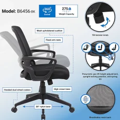 Boss Office Products Mesh Task Chair With Loop Arms, 37