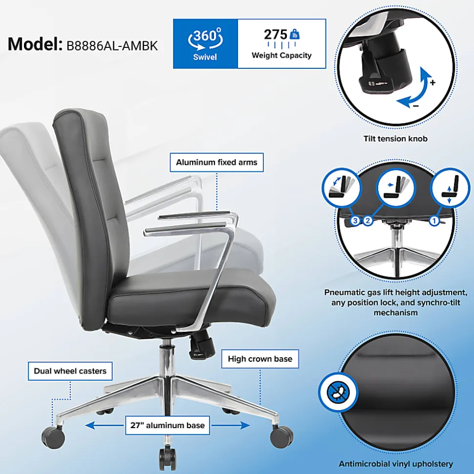 Boss Office Products Modern Ergonomic Vinyl High-Back Conference Executive Office Chair, Black
