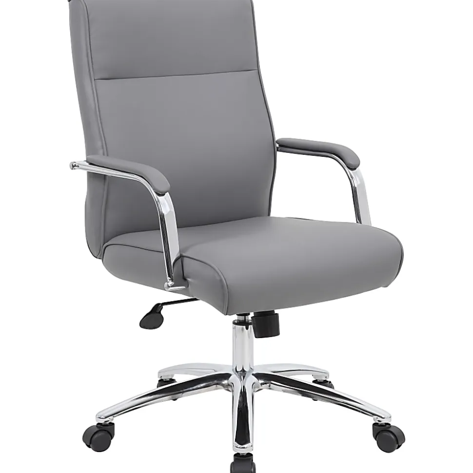 Boss Office Products Modern Executive Conference Ergonomic Chair, Caressoft™ Vinyl, Gray/Chrome