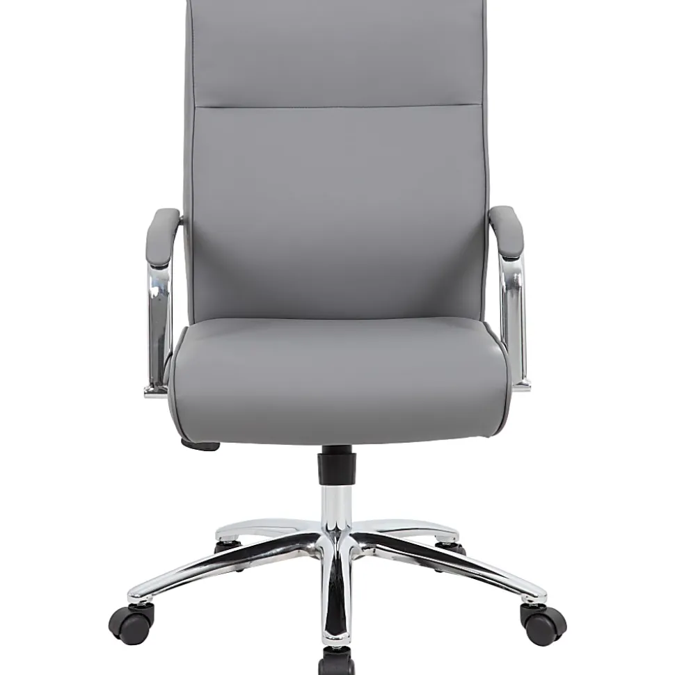 Boss Office Products Modern Executive Conference Ergonomic Chair, Caressoft™ Vinyl, Gray/Chrome