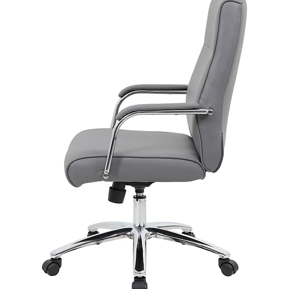 Boss Office Products Modern Executive Conference Ergonomic Chair, Caressoft™ Vinyl, Gray/Chrome