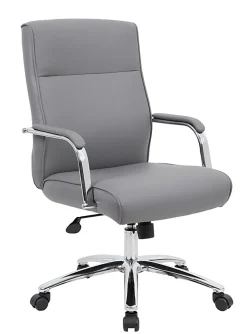Boss Office Products Modern Executive Conference Ergonomic Chair, Caressoft™ Vinyl, Gray/Chrome