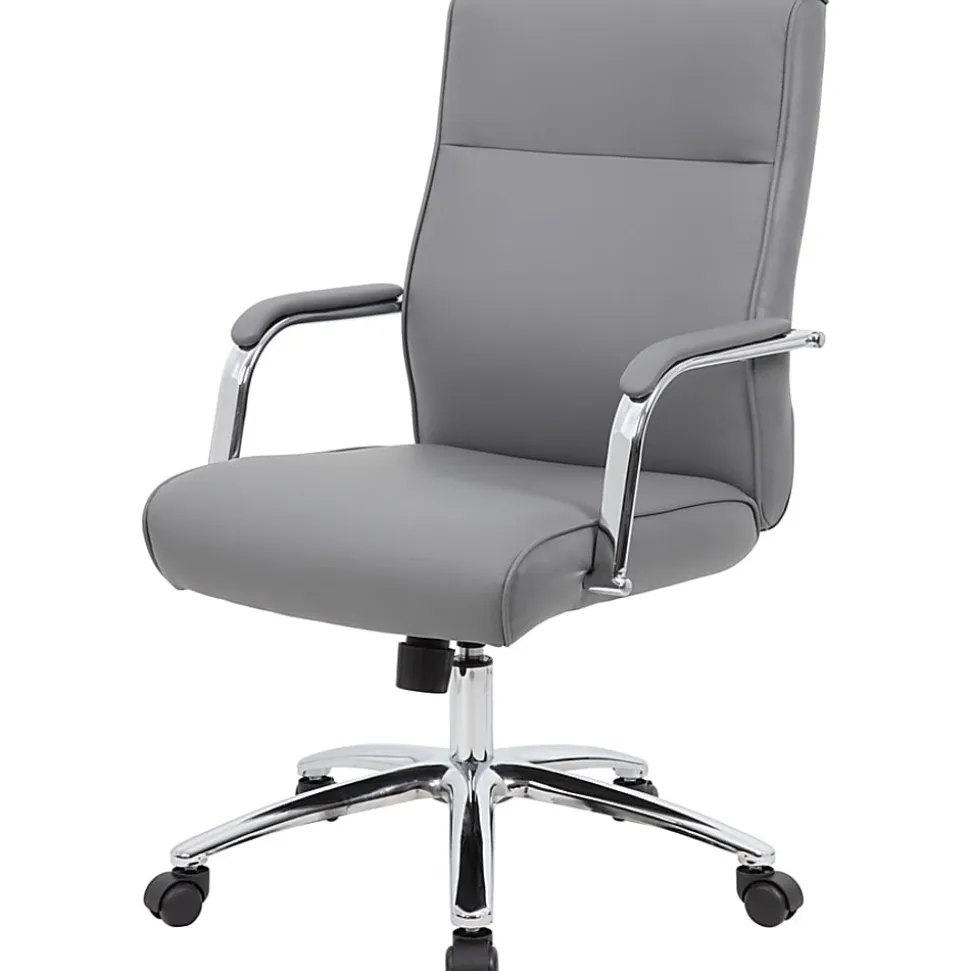 Boss Office Products Modern Executive Conference Ergonomic Chair, Caressoft™ Vinyl, Gray/Chrome