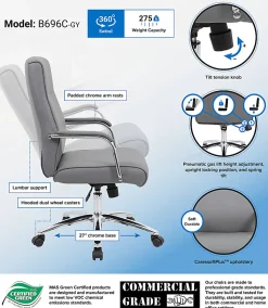 Boss Office Products Modern Executive Conference Ergonomic Chair, Caressoft™ Vinyl, Gray/Chrome