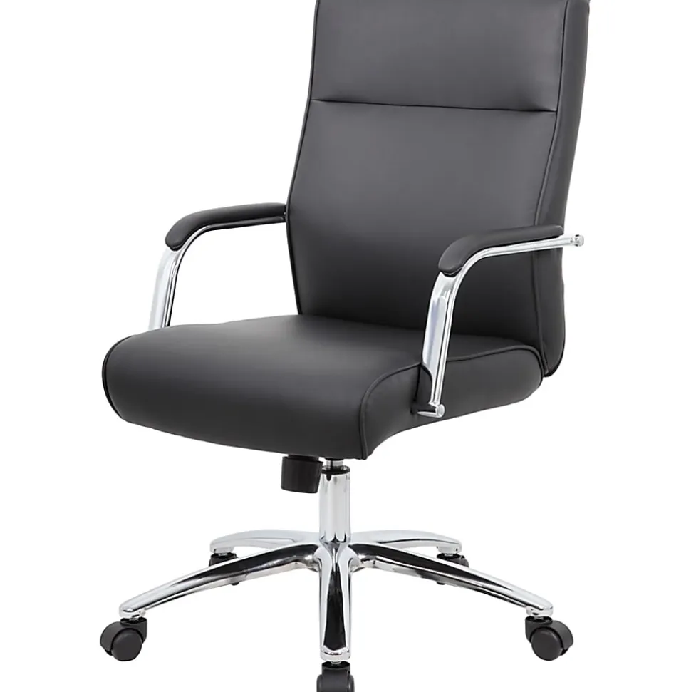 Boss Office Products Modern Executive Conference Ergonomic Chair, Caressoft™ Vinyl, Black/Chrome