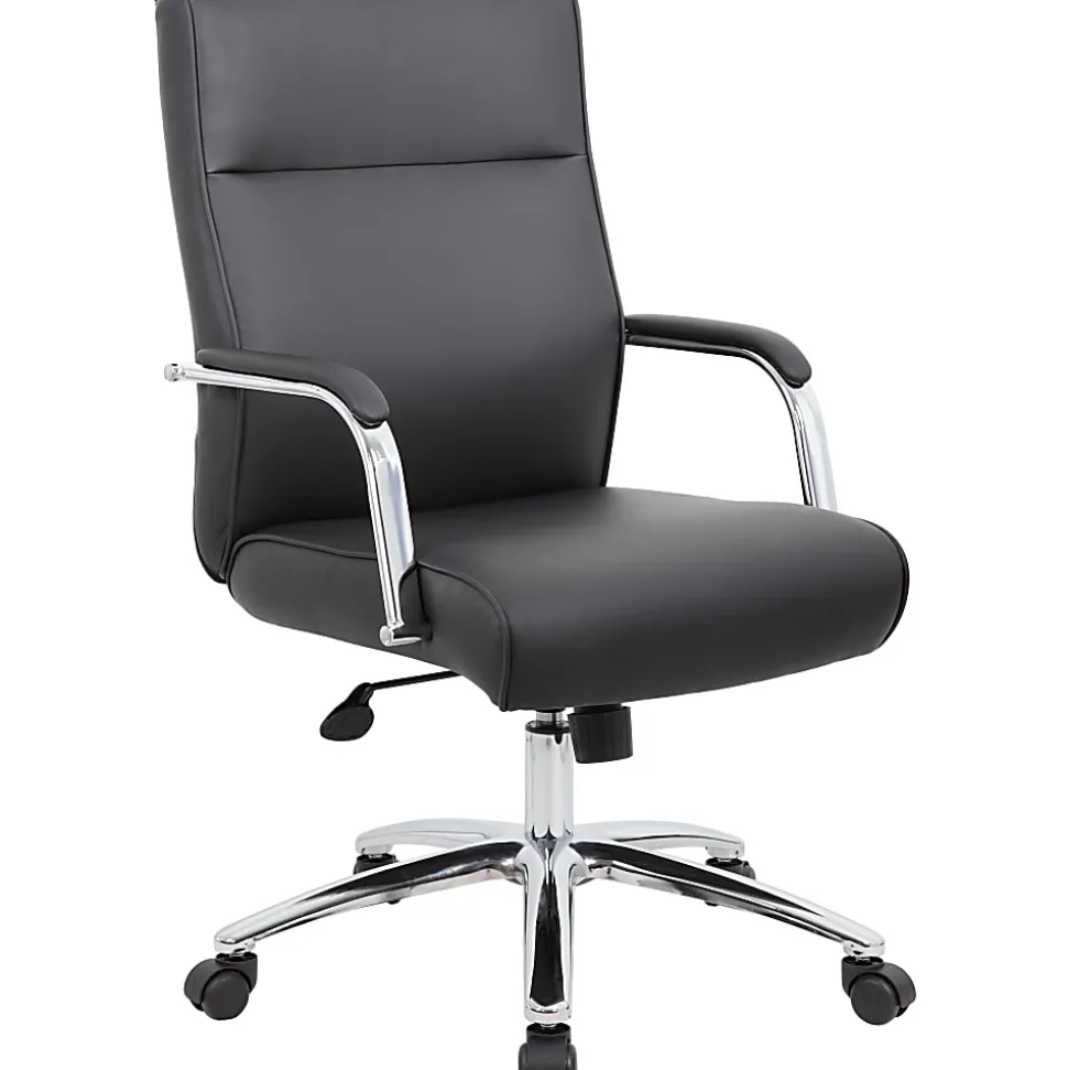 Boss Office Products Modern Executive Conference Ergonomic Chair, Caressoft™ Vinyl, Black/Chrome