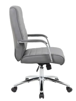 Boss Office Products Modern Vinyl High-Back Conference Executive Office Chair, Ribbed Gray