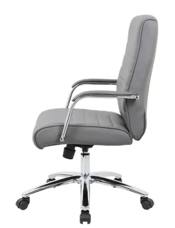 Boss Office Products Modern Vinyl High-Back Conference Executive Office Chair, Ribbed Gray