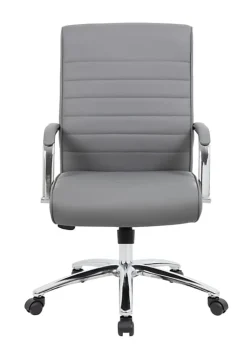 Boss Office Products Modern Vinyl High-Back Conference Executive Office Chair, Ribbed Gray