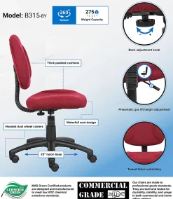 Boss Office Products Perfect Posture Ergonomic Fabric Mid-Back Deluxe Office Task Chair, Black