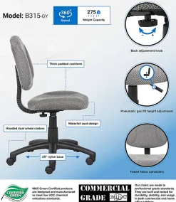 Boss Office Products Perfect Posture Deluxe Ergonomic Fabric Mid-Back Office Task Chair, Gray