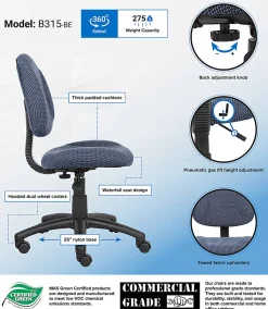 Boss Office Products Perfect Posture Deluxe Ergonomic Fabric Mid-Back Office Task Chair, Blue