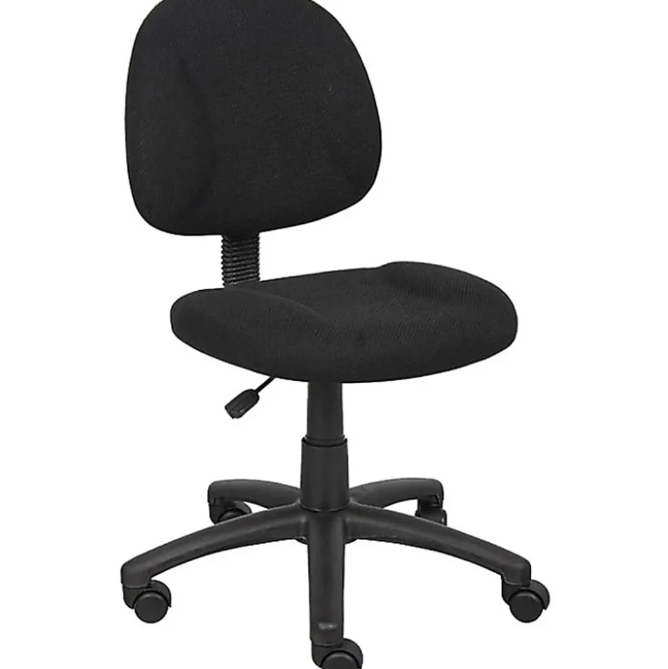 Boss Office Products Perfect Posture Deluxe Ergonomic Fabric Mid-Back Office Task Chair, Black