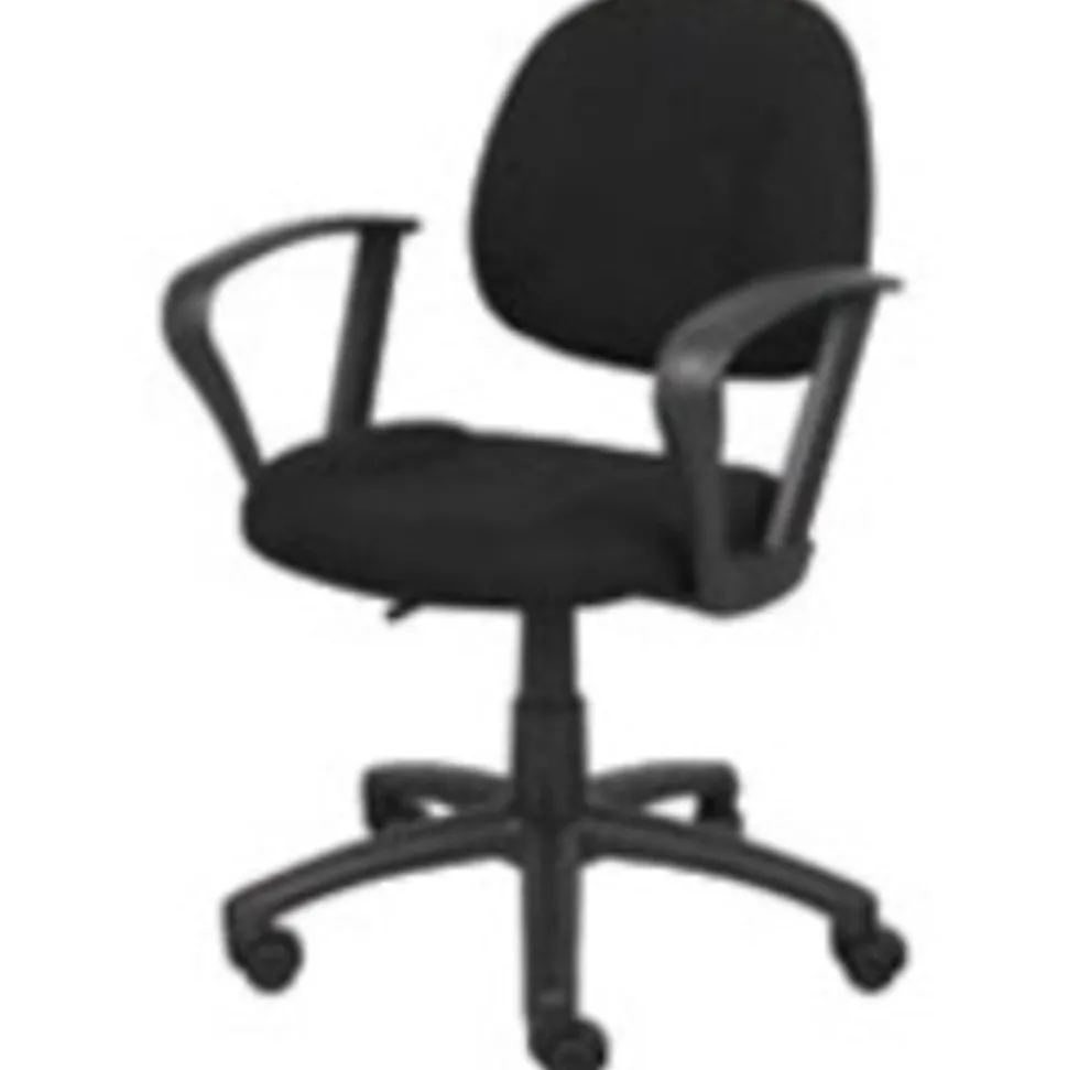 Boss Office Products Perfect Posture Ergonomic Fabric Mid-Back Deluxe Office Task Chair With Loop Arms, Black