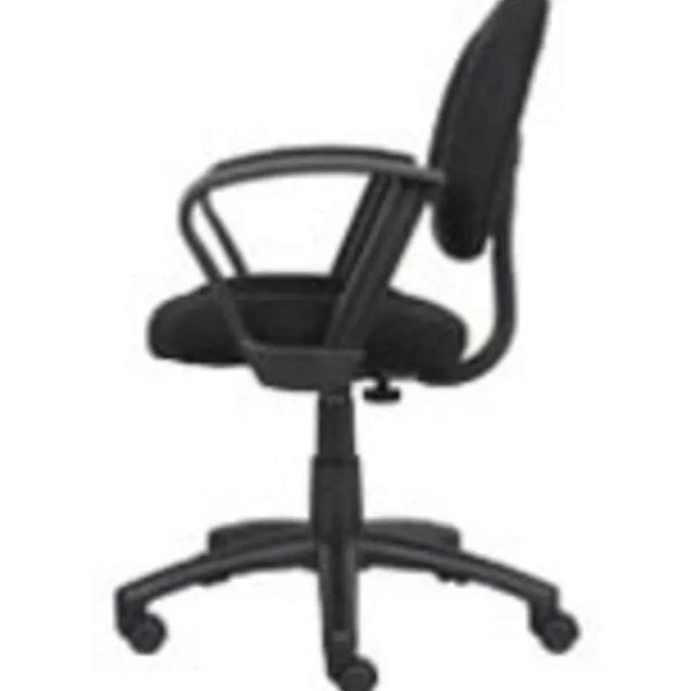 Boss Office Products Perfect Posture Ergonomic Fabric Mid-Back Deluxe Office Task Chair With Loop Arms, Black