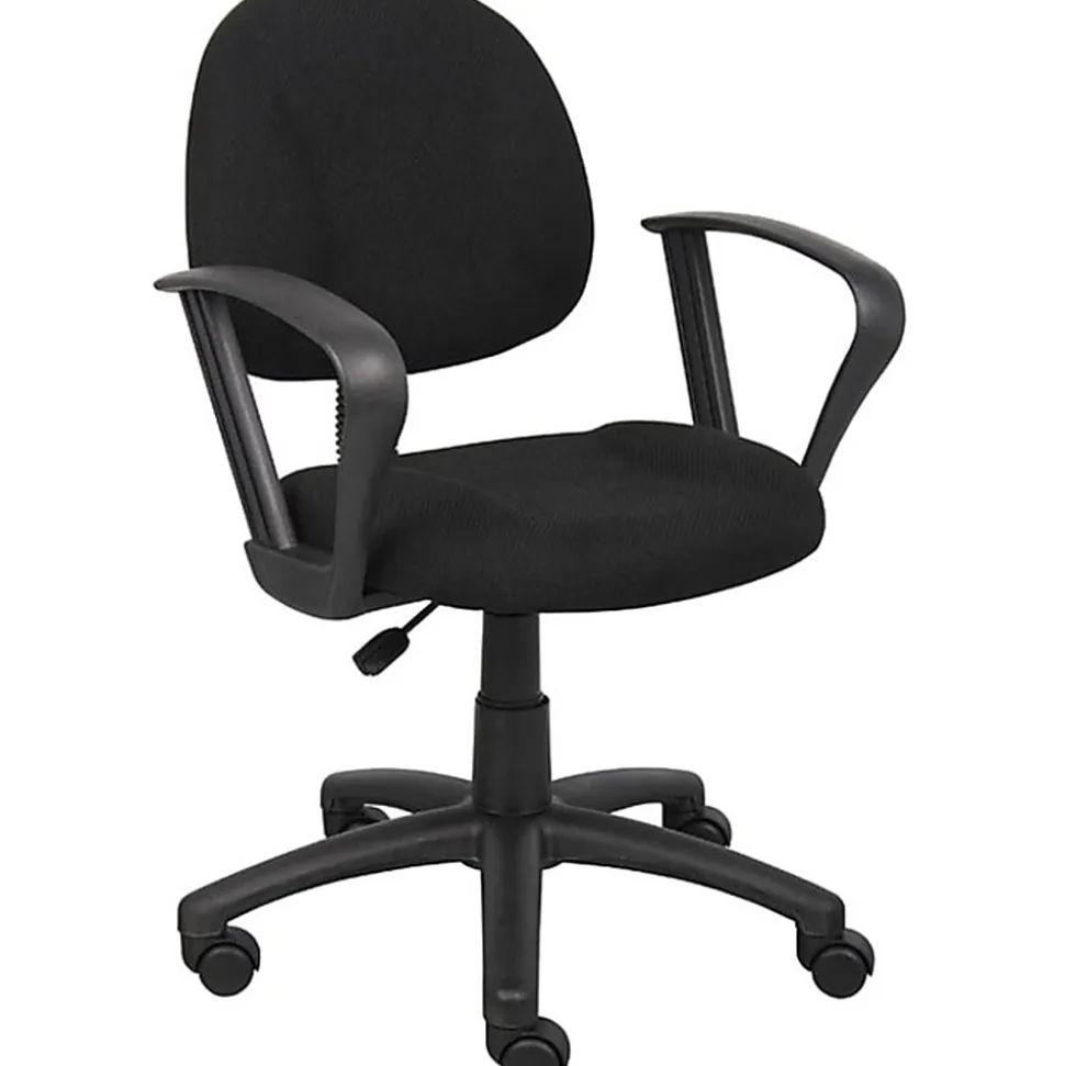 Boss Office Products Perfect Posture Ergonomic Fabric Mid-Back Deluxe Office Task Chair With Loop Arms, Black