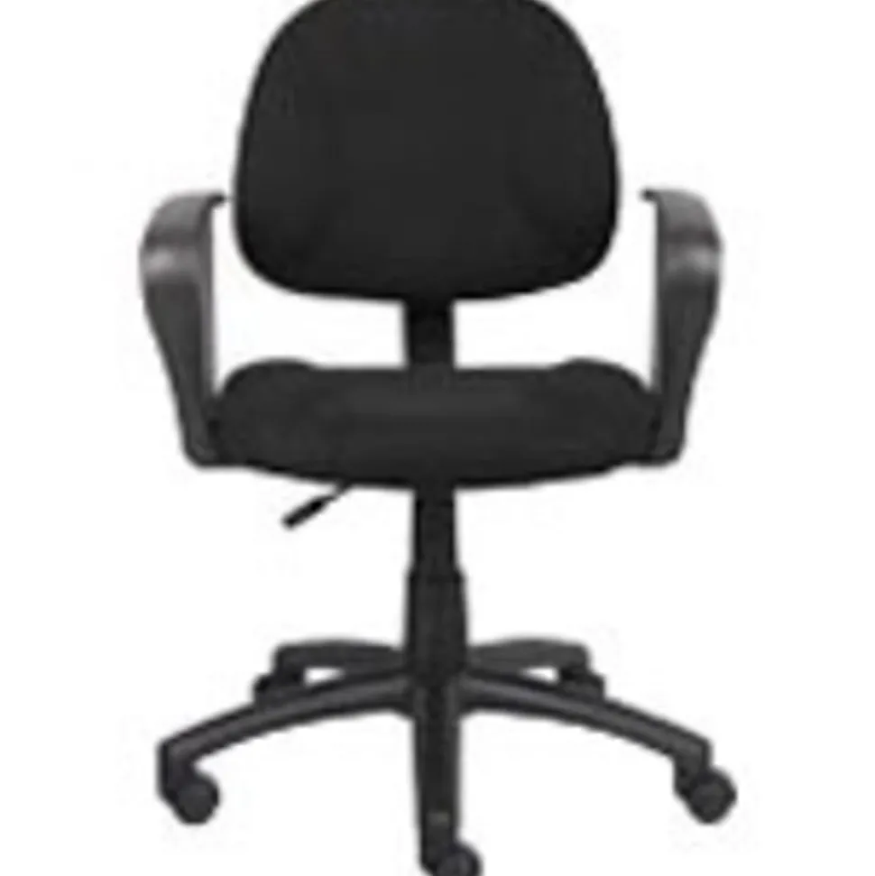 Boss Office Products Perfect Posture Ergonomic Fabric Mid-Back Deluxe Office Task Chair With Loop Arms, Black