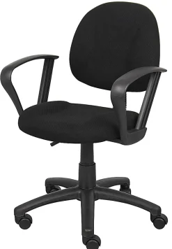 Boss Office Products Perfect Posture Ergonomic Fabric Mid-Back Deluxe Office Task Chair With Loop Arms, Black
