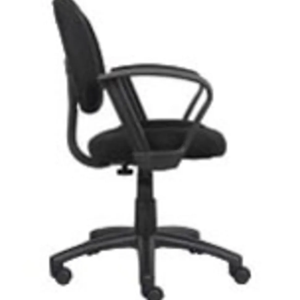 Boss Office Products Perfect Posture Ergonomic Fabric Mid-Back Deluxe Office Task Chair With Loop Arms, Black